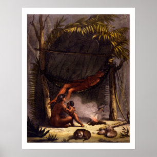 Póster Família do nativo americano sob um abrigo da folh