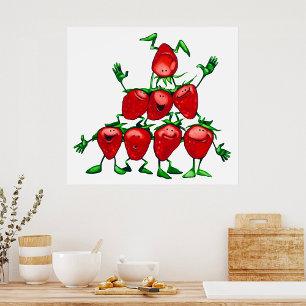 Poster Família Feliz do Morango Pirâmide de Frutas