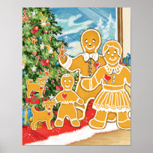 Poster Família Gingerbird Com Sua Árvore De Natal