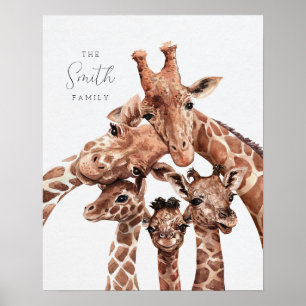 Poster Família Giraffe Retrato Família Cinco, Decor Safar