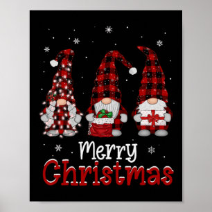 Poster Família Gnomo Feliz Natal Xadrez Vermelha Homens W