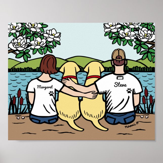 Poster Família Labrador Amarelo Personalizada Castanho Cu (Frente)