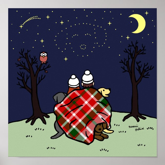 Poster Família Labrador e Céu Estrelado (Frente)