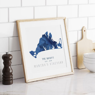Poster Família Marthas Vineyard Blue Map Estabelecida
