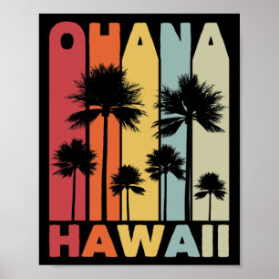 Poster Família Ohana Havaiano Retro Havaí Tropical Verão