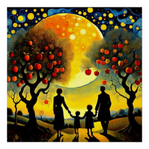 Póster Família olhando para o céu noturno