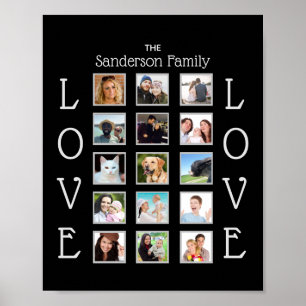 Poster Família Personalizada 15 Foto Collage Love Black