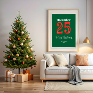 Póster Família Simples Natal Vermelho Verde Foto Alegre
