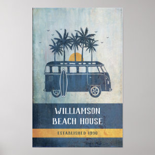 Poster Família Summer Beach House Retro Van Monogrammed