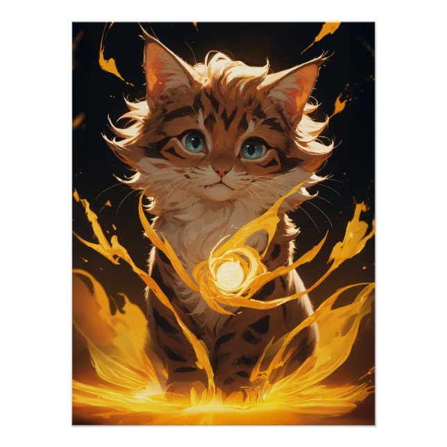 Póster Familiar de Incêndio de Gato de Tigre Místico (Frente)