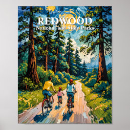 Poster Family Bike Ride in Redwood National Park Painting