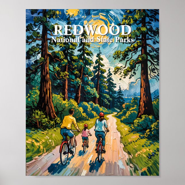Poster Family Bike Ride in Redwood National Park Painting (Frente)