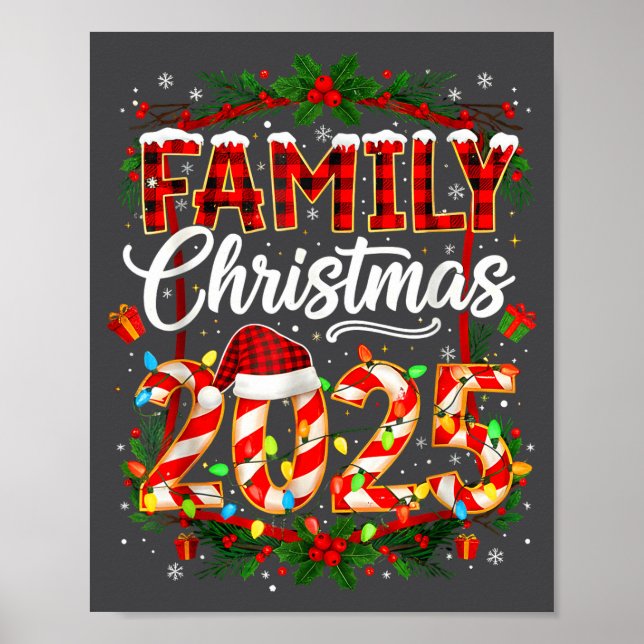 Poster Family Christmas 2025 Xmas Lights Santa Pajamas Ho (Frente)