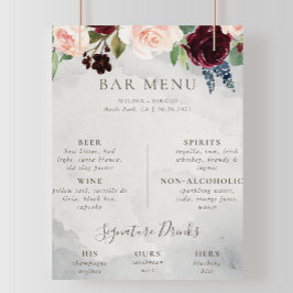Poster Fancy Classic Rose Peony flores Menu Bar Casamento