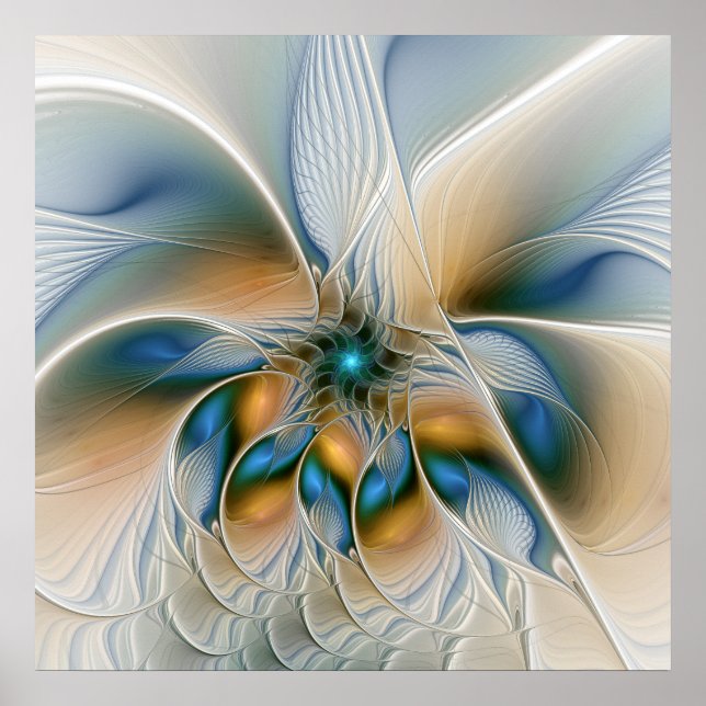 Póster Fantasia Abstrata Arrebatadora com Fractais Azuis (Frente)