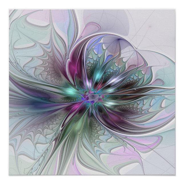 Póster Fantasia Abstrata Moderna Colorida Floral Fractal (Frente)