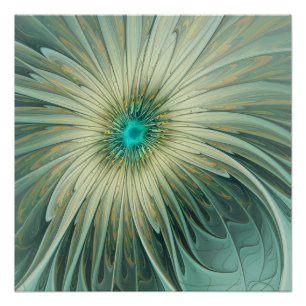 Póster Fantasia Abstrata Moderna Flor Trigo Turquesa
