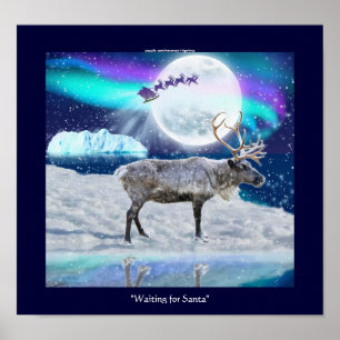 Póster Fantasia ártica do Natal da rena & do Papai Noel