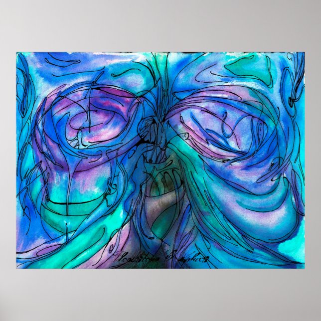 Poster Fantasia Azul Aquarela (Frente)