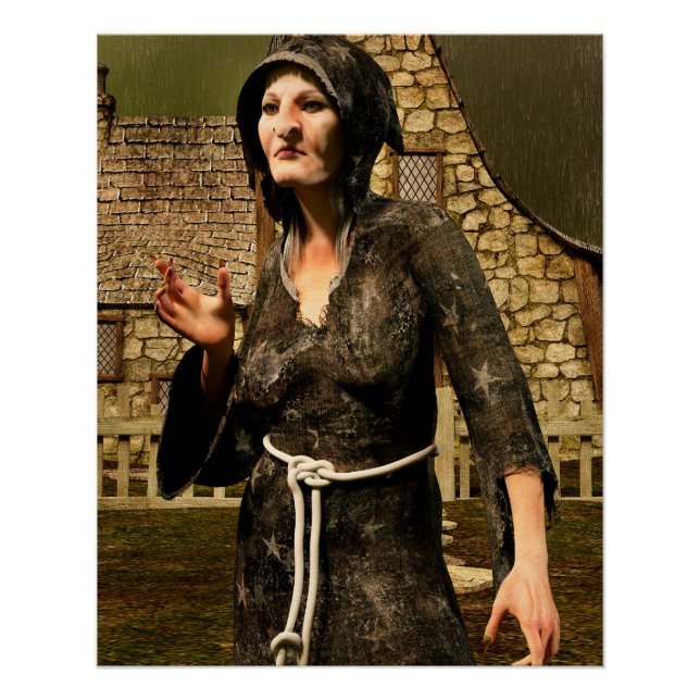 Póster Fantasia Bruxa Aldeia Medieval Halloween (Frente)