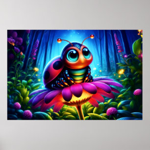 Poster Fantasia caprichosa de insetos neon natureza sonha