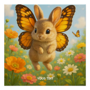 Póster Fantasia Coelho Fofo Asas de Flores