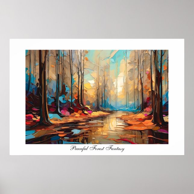 Poster Fantasia Colorida Abstrato Peacefull Forest Creek (Frente)