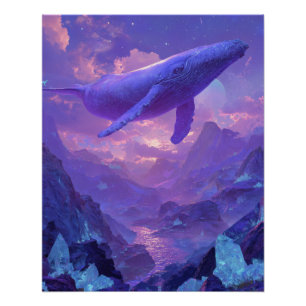 Póster Fantasia da Baleia no Céu Roxo Montanha