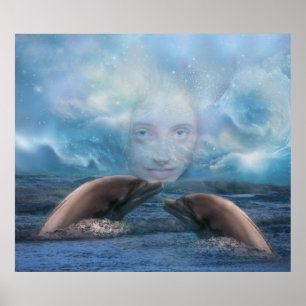 Poster Fantasia da criança e do golfinho do índigo