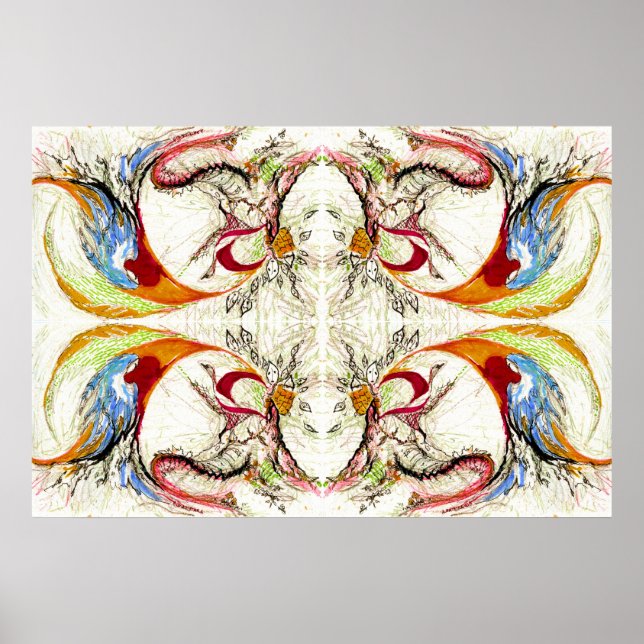 Póster Fantasia de Árvores e Pássaros (Frente)