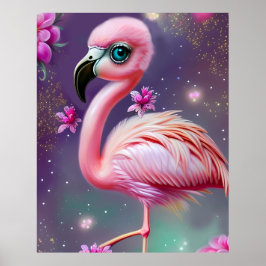 Poster Fantasia de bebê flamingo fofo Kawaii