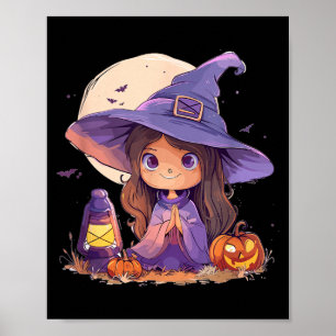 Poster Fantasia de Bruxa Halloween Abóbora Assustador Fel
