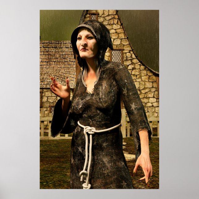 Poster Fantasia de Bruxa Vila Medieval Halloween (Frente)