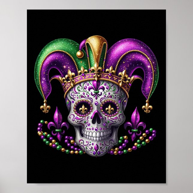 Poster Fantasia de Crânio de Açúcar de Mardi Gras para Ho (Frente)