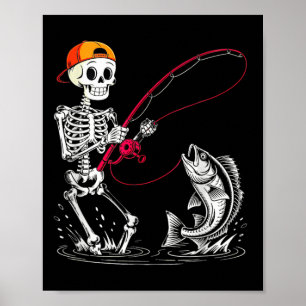 Poster Fantasia de Esqueleto Pescando no Halloween Engraç