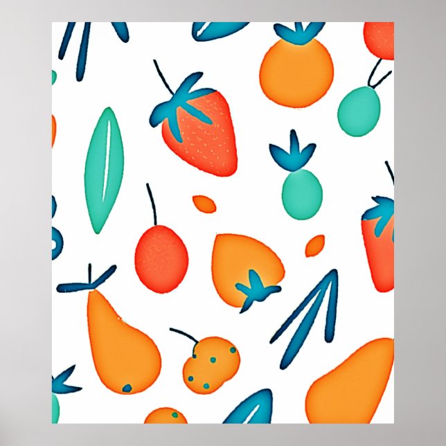 Poster Fantasia de Frutas: Padrão Divertido (Frente)