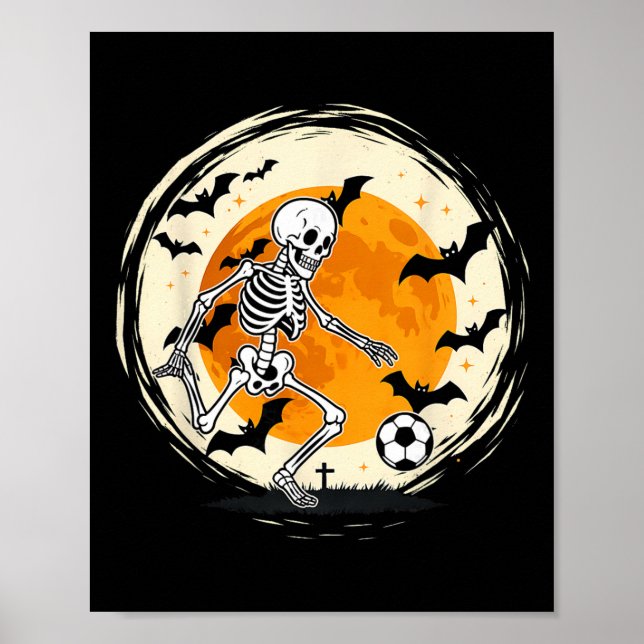 Poster Fantasia de Futebol Esqueleto de Halloween Engraça (Frente)