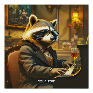 Póster Fantasia de Guaxinim Fofo Tocando Piano