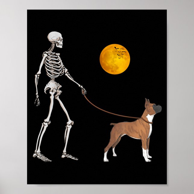 Poster Fantasia de Halloween de Cão Esqueleto Boxer (Frente)