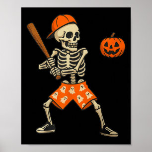 Poster Fantasia de Halloween de Esqueleto de Beisebol Eng