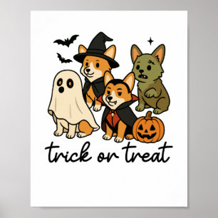 Poster fantasia de Halloween para corgi