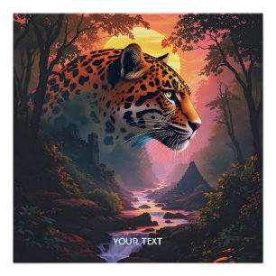 Póster Fantasia de Leopardo Fofo ao Pôr do Sol