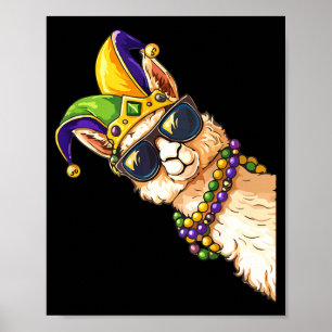 Poster Fantasia de Llama Mardi Gras Divertida