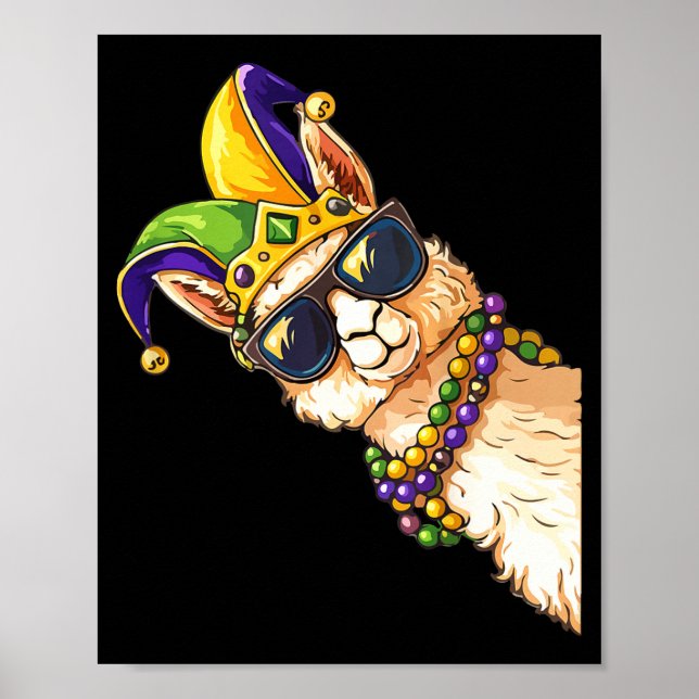 Poster Fantasia de Llama Mardi Gras Divertida (Frente)