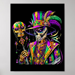 Poster fantasia de Mardi gras caveira de açúcar carnaval