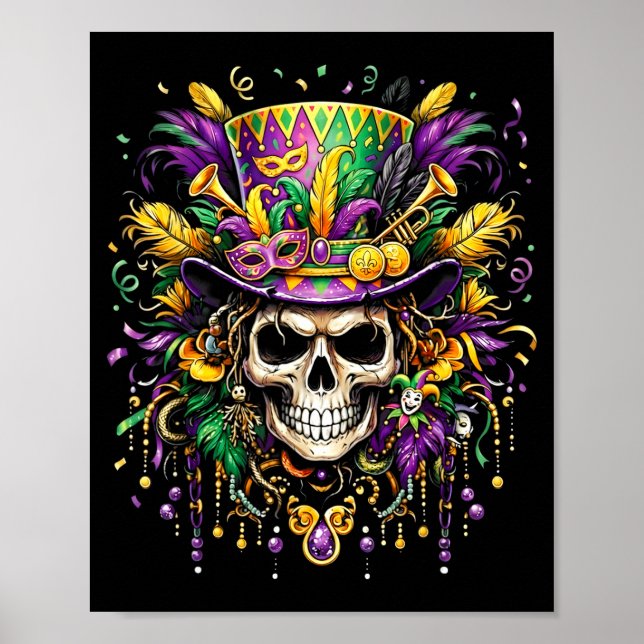 Poster fantasia de Mardi gras caveira de açúcar carnaval  (Frente)