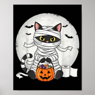 Poster Fantasia de Múmia de Gato Preto Fofa de Halloween