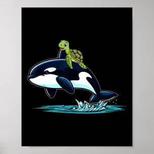 Poster Fantasia de Orca Montando Tartaruga Amante de Anim