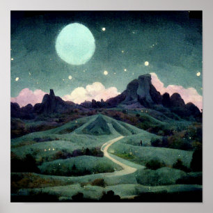 Poster Fantasia de Paisagem Lua