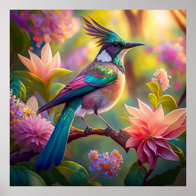 Poster Fantasia de Pássaro de Cabeça Verde (Frente)